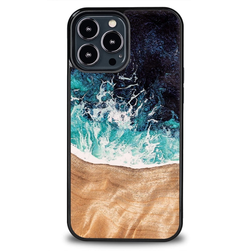 Drewniane etui do iPhone 13 Pro Max, Bewood Unique Dream Island, niebiesko-brązowe