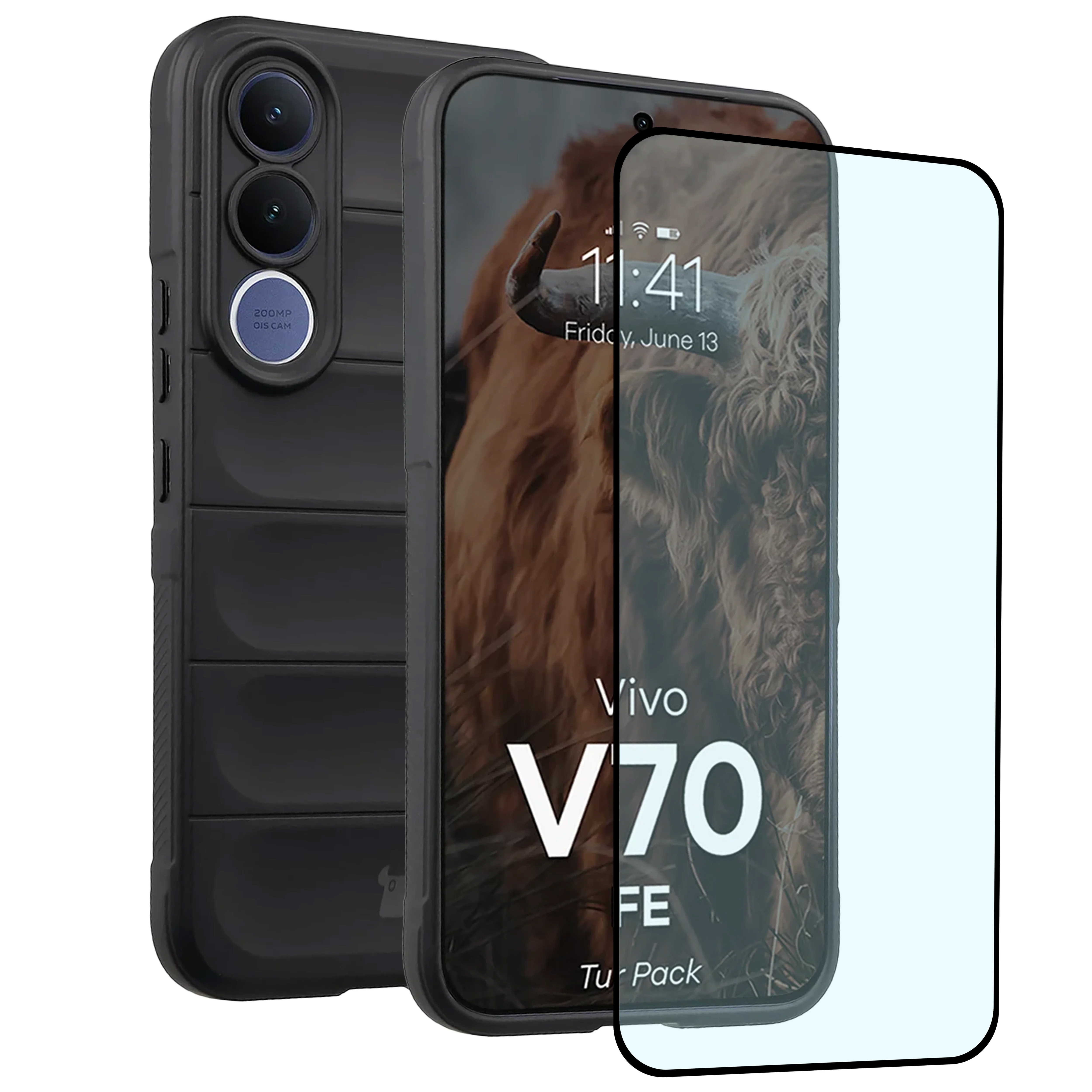 Pancerne etui + szkło hartowane Bizon Tur Pack do Vivo V70 FE 5G, czarne