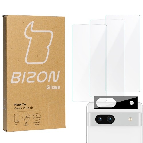 Image of 3x Szkło + szybka na aparat BIZON Clear 2 Pack do Pixel 7A