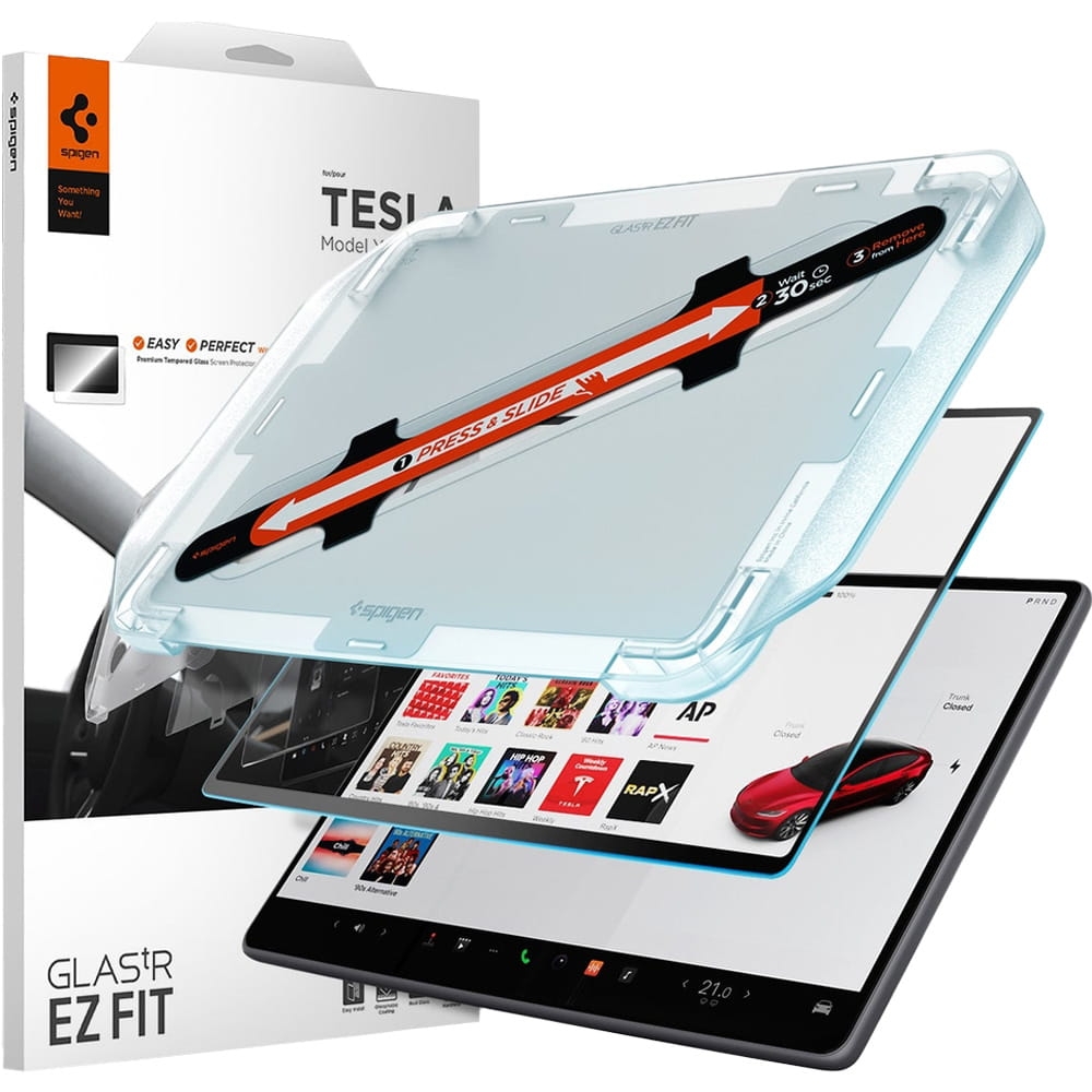 Image of Szkło antyrefleksyjne Spigen Glas.tR EZ Fit 1-Pack do Tesla Model 3 2024-2025, czarna ramka