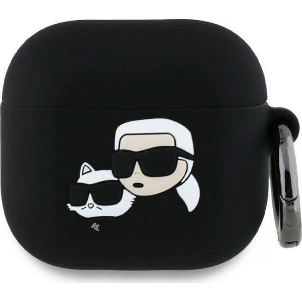 Image of Etui Karl Lagerfeld Silicone Karl and Choupette Head 3D Case AirPods 4, czarne