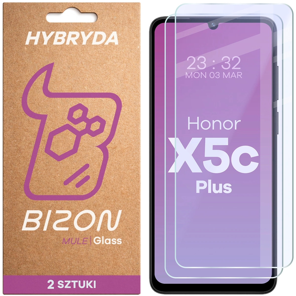 Elastyczne szkło hybrydowe Bizon Hybrid Mule Duo do Honor X5c Plus, 2 sztuki