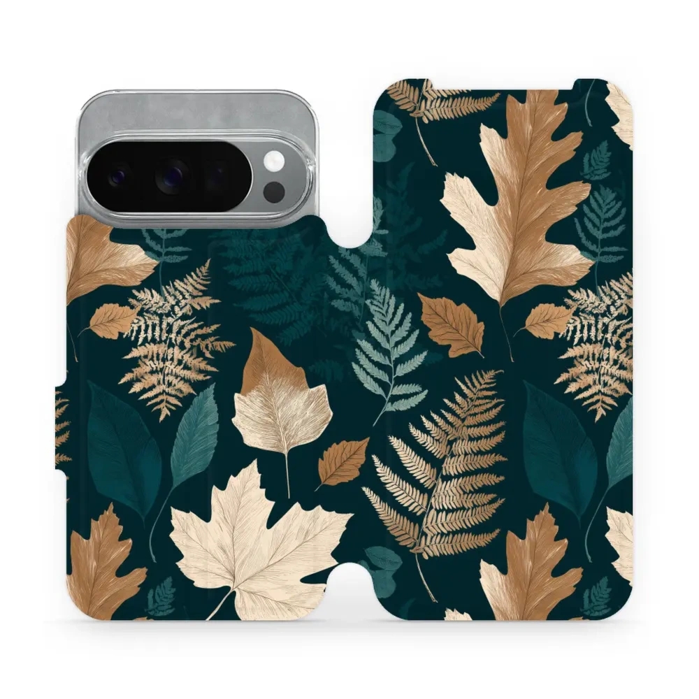 Etui z klapką do Google Pixel 10 Pro, Mobiwear Book, zielnik z liści i paproci