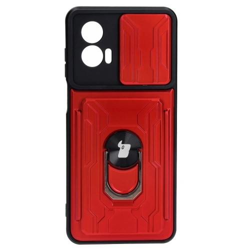 Image of Etui Bizon Case Camshield Card Slot Ring do Motorola Moto G73 5G, czerwone