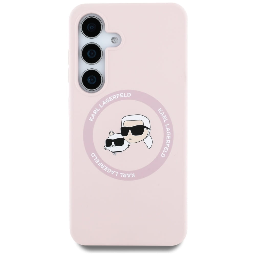 Image of Etui Karl Lagerfeld Hard Case Silicone Karl & Choupette Heads Ring MagSafe do Galaxy S25 Plus, różowe