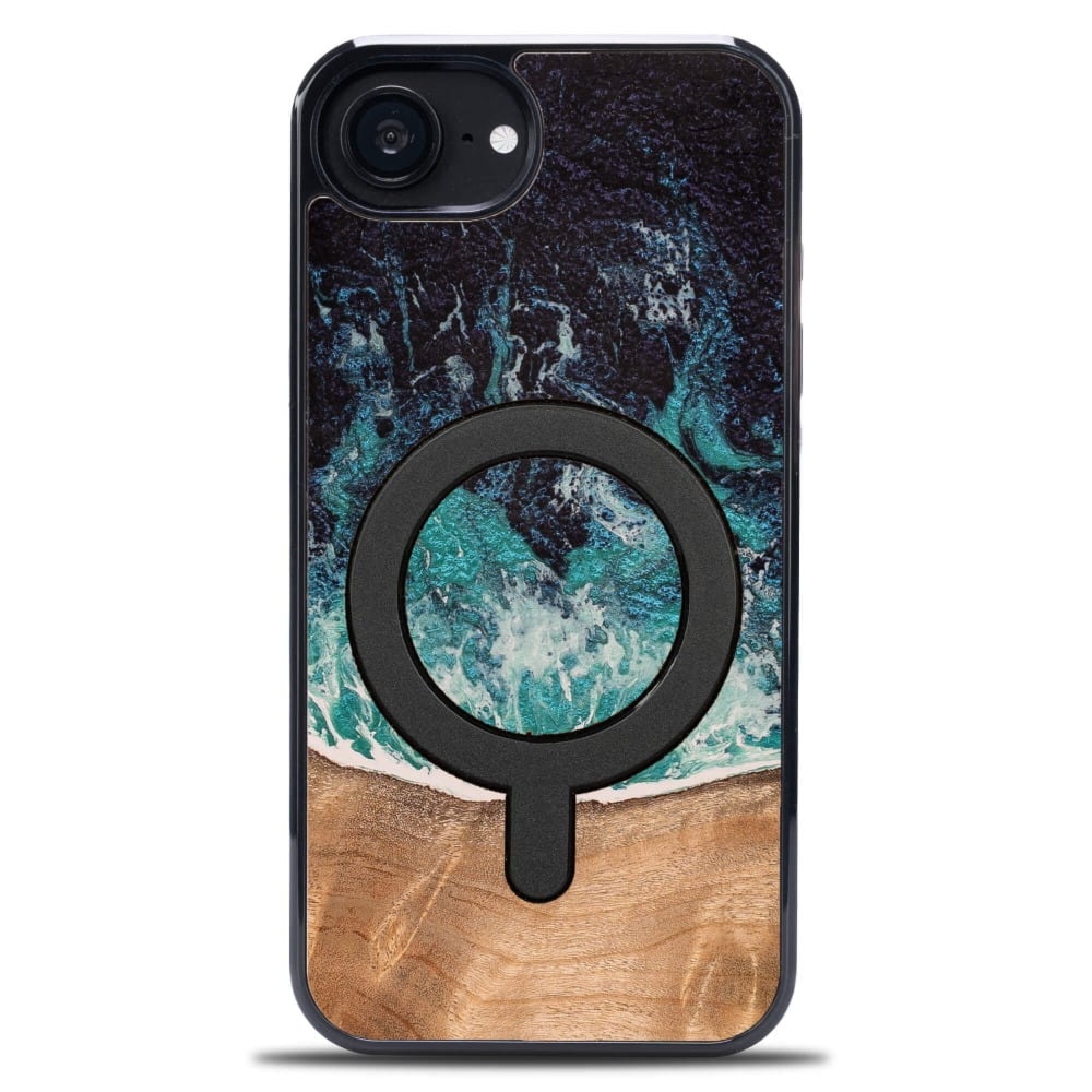 Drewniane etui do iPhone 17e / 16e, Bewood Unique Dream Island do MagSafe, niebiesko-brązowe