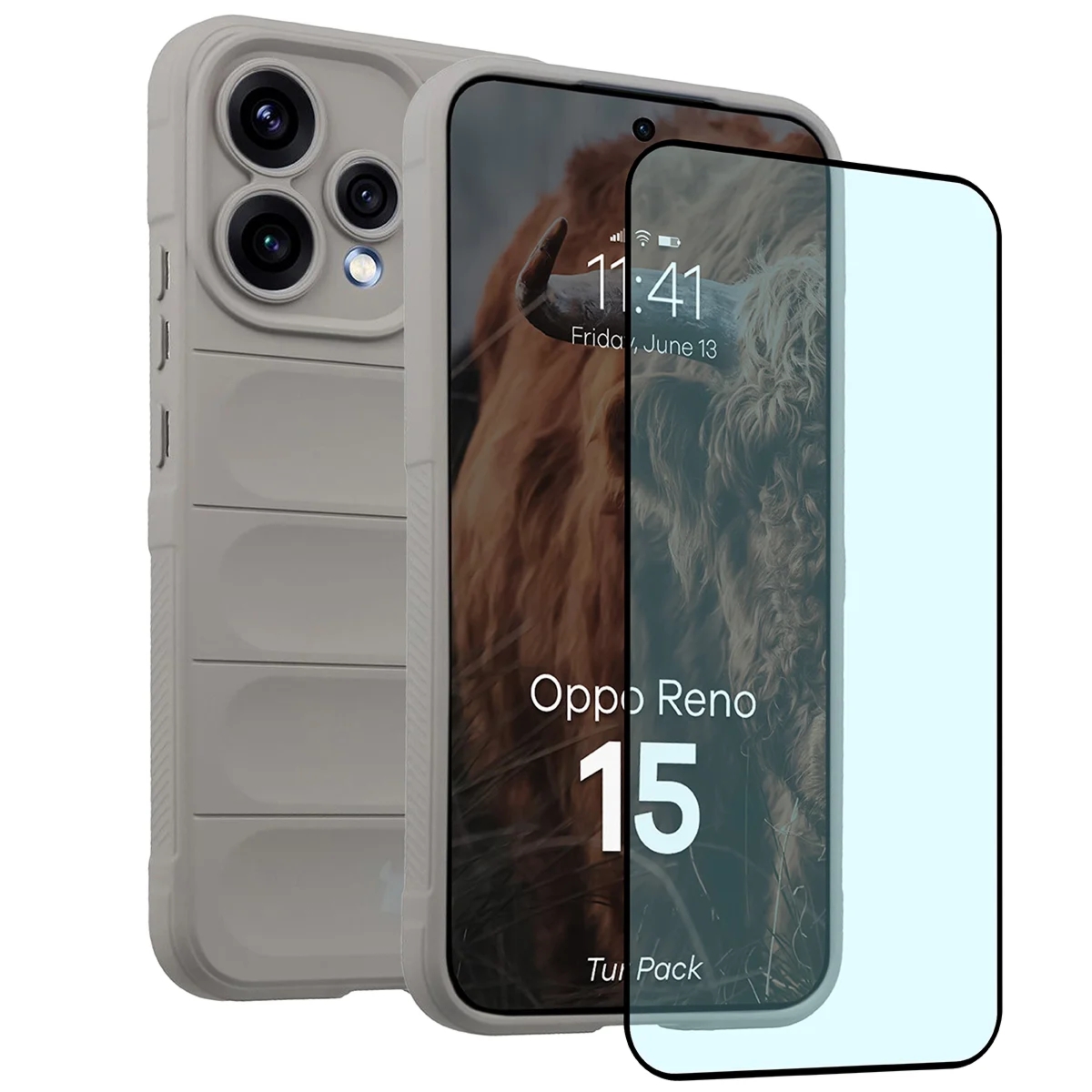Pancerne etui + szkło hartowane Bizon Tur Pack do Oppo Reno 15, jasnoszare