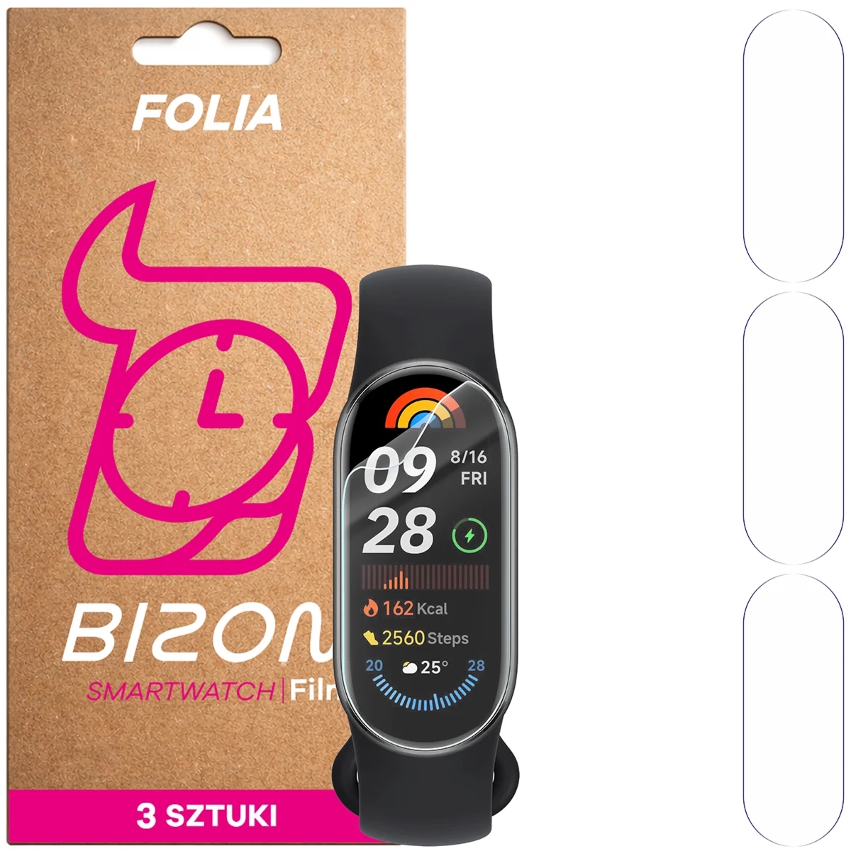 Folia ochronna na ekran zegarka Bizon Watch Film HydroFlex do Xiaomi Smart Band 9, 3 sztuki