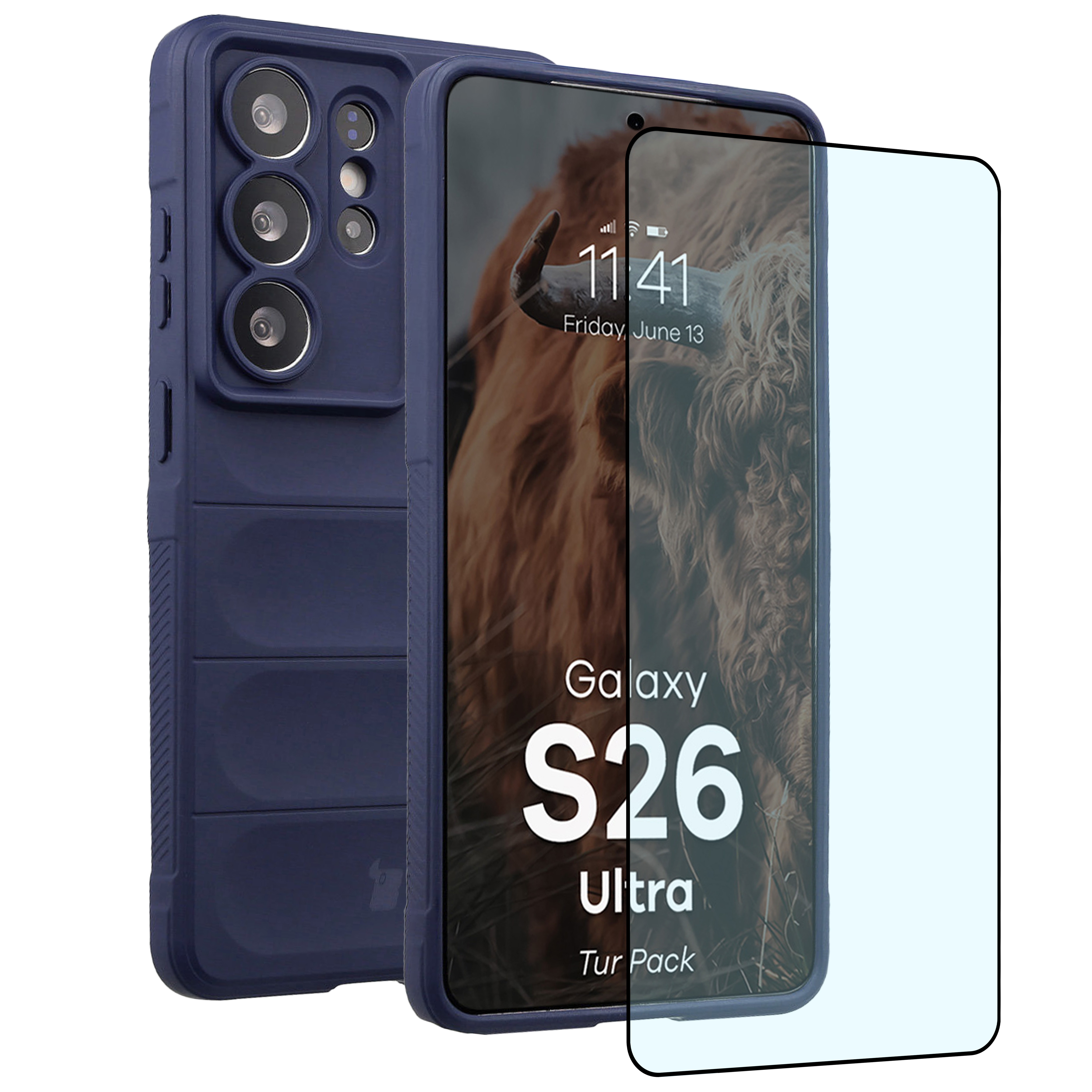 Pancerne etui + szkło hartowane Bizon Tur Pack do Galaxy S26 Ultra, granatowe
