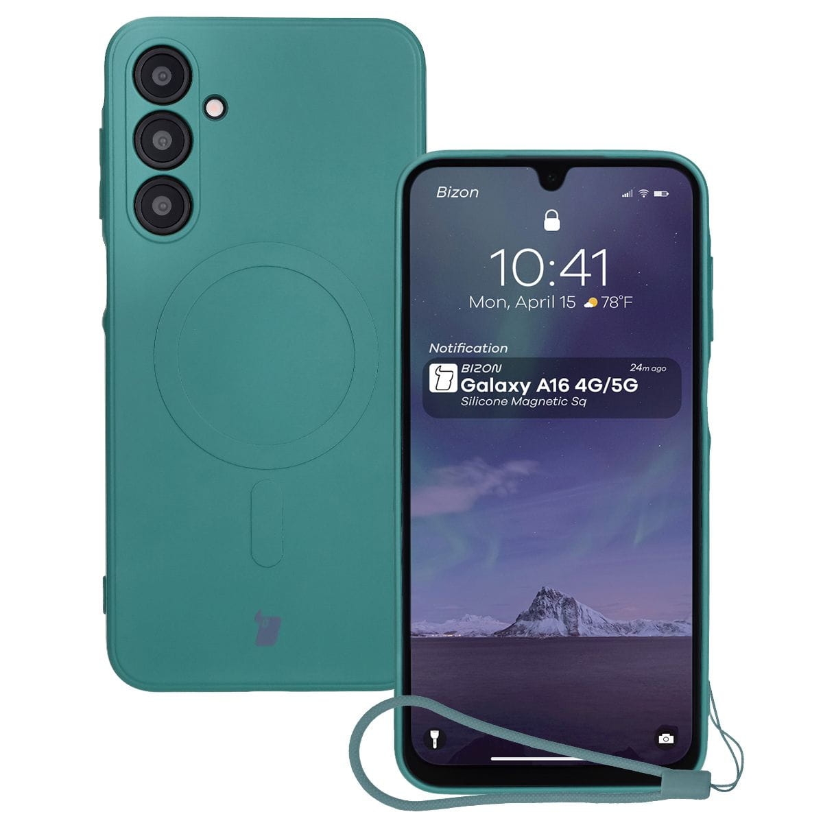 Image of Silikonowe etui z pierścieniem magnetycznym Bizon Case Silicone Magnetic Sq do Galaxy A16 4G / 5G, ciemnozielone