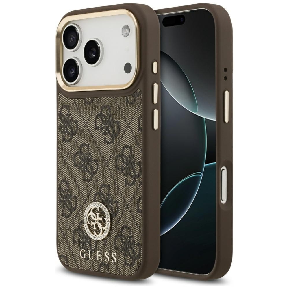 Etui Guess 4G Strass Logo do MagSafe do iPhone 17 Pro, brązowe