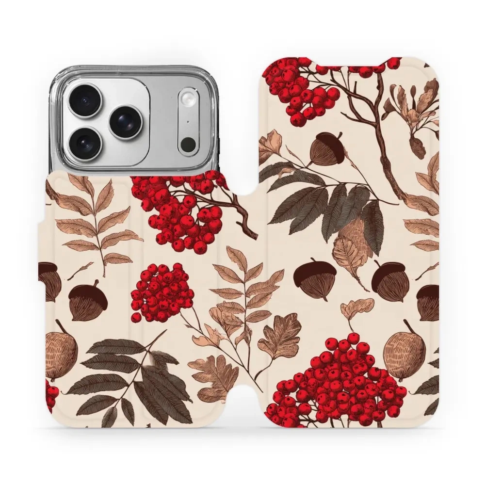 Etui z klapką do iPhone 17 Pro, Mobiwear Book, jarzębina na ecru