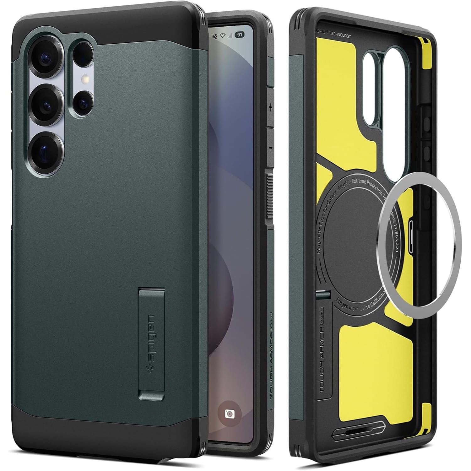 Image of Etui Spigen Tough Armor Mag do MagSafe do Galaxy S25 Ultra, zielone