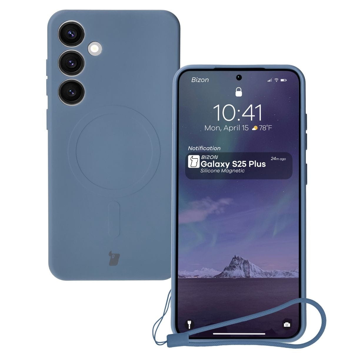 Image of Silikonowe etui z pierścieniem magnetycznym Bizon Case Silicone Magnetic do Galaxy S25 Plus / S24 Plus, granatowe