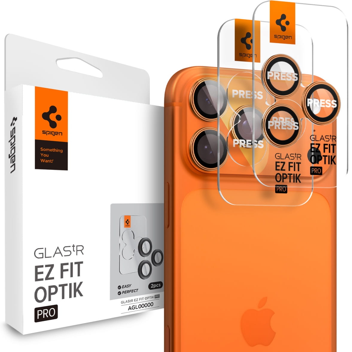Szkło na aparat Spigen Glas.tR Ez Fit Optik Pro 2-Pack do iPhone 17 Pro Max – 14 Pro, czarno-pomarańczowe