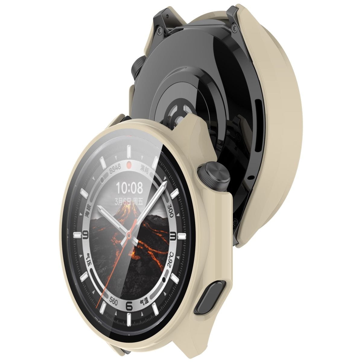 Image of Etui ze szkłem do zegarka Bizon Case+Glass Watch do OnePlus Watch 3 / Oppo Watch X2, beżowe