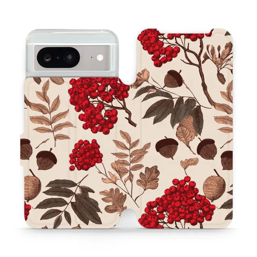 Etui z klapką do Google Pixel 8, Mobiwear Book, jarzębina na ecru