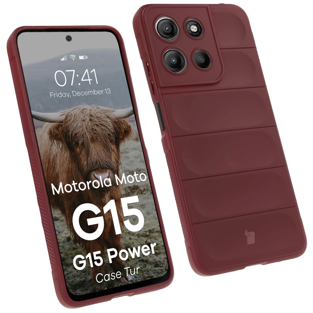 Image of Pancerne etui Bizon Case Tur do Motorola Moto G15 / G15 Power, burgundowe