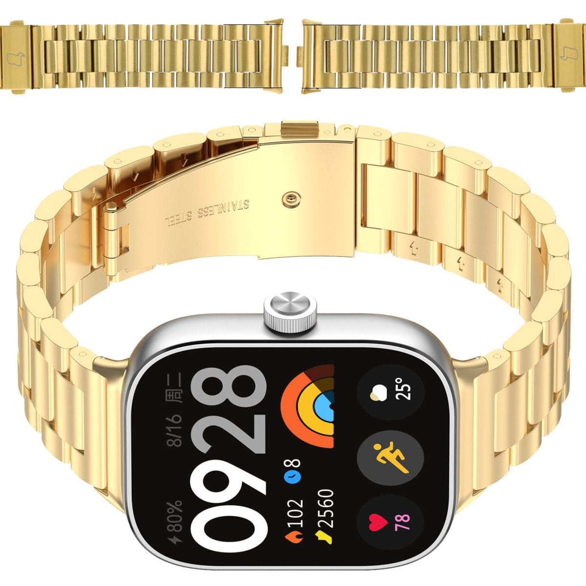 Pasek ze stali nierdzewnej Bizon Strap Watch Aura do Xiaomi Smart Band 9 Pro/8 Pro / Redmi Watch 6/5/4, złoty