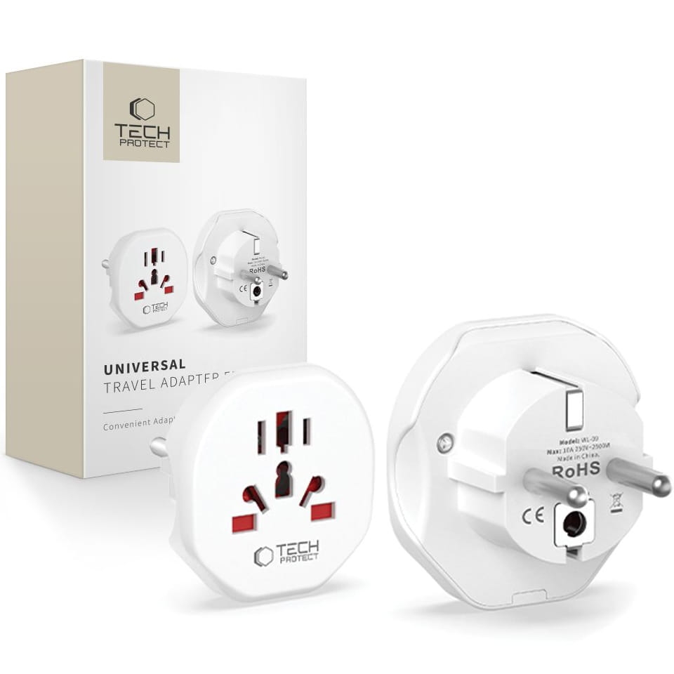 Image of OUTLET: Adapter / przejściówka Tech-Protect Universal Travel Adapter, uniwersalna na EU, biała