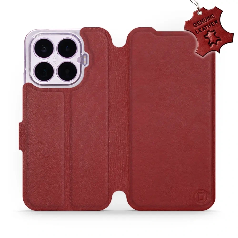 Etui z naturalnej skóry do Xiaomi 17T, Mobiwear Leather, ciemno-czerwone