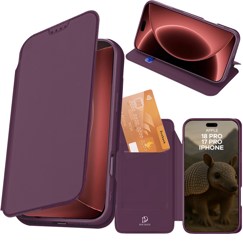 Etui z klapką Dux Ducis Skin Pro do iPhone 18 Pro / 17 Pro, burgundowe