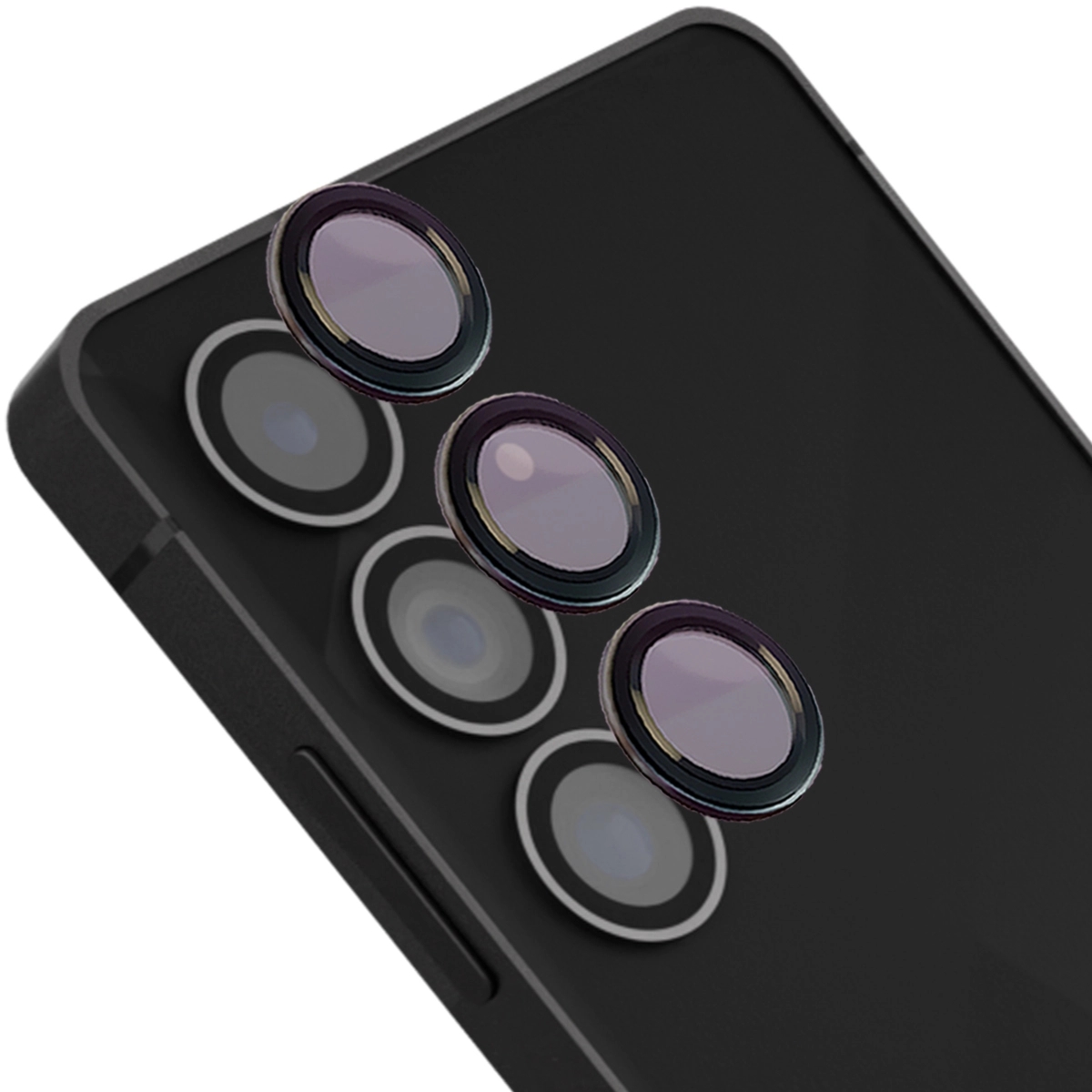 Szkło na aparat z aplikatorem Bizon Glass Snap Lens do Galaxy S25 FE, 1 zestaw, czarna ramka