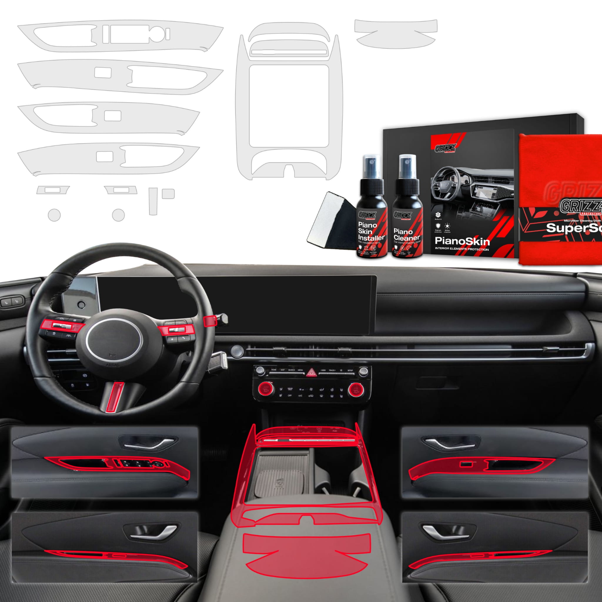14w1 Folia ochronna Grizz Protector do wnętrza Hyundai Tucson Facelift (2024-2026) Antyodciskowa PianoSkin