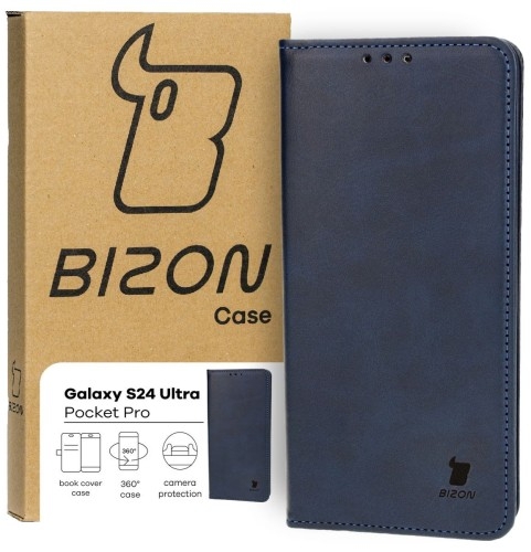 Image of Etui z klapką Bizon Case Pocket Pro do Galaxy S24 Ultra, granatowe