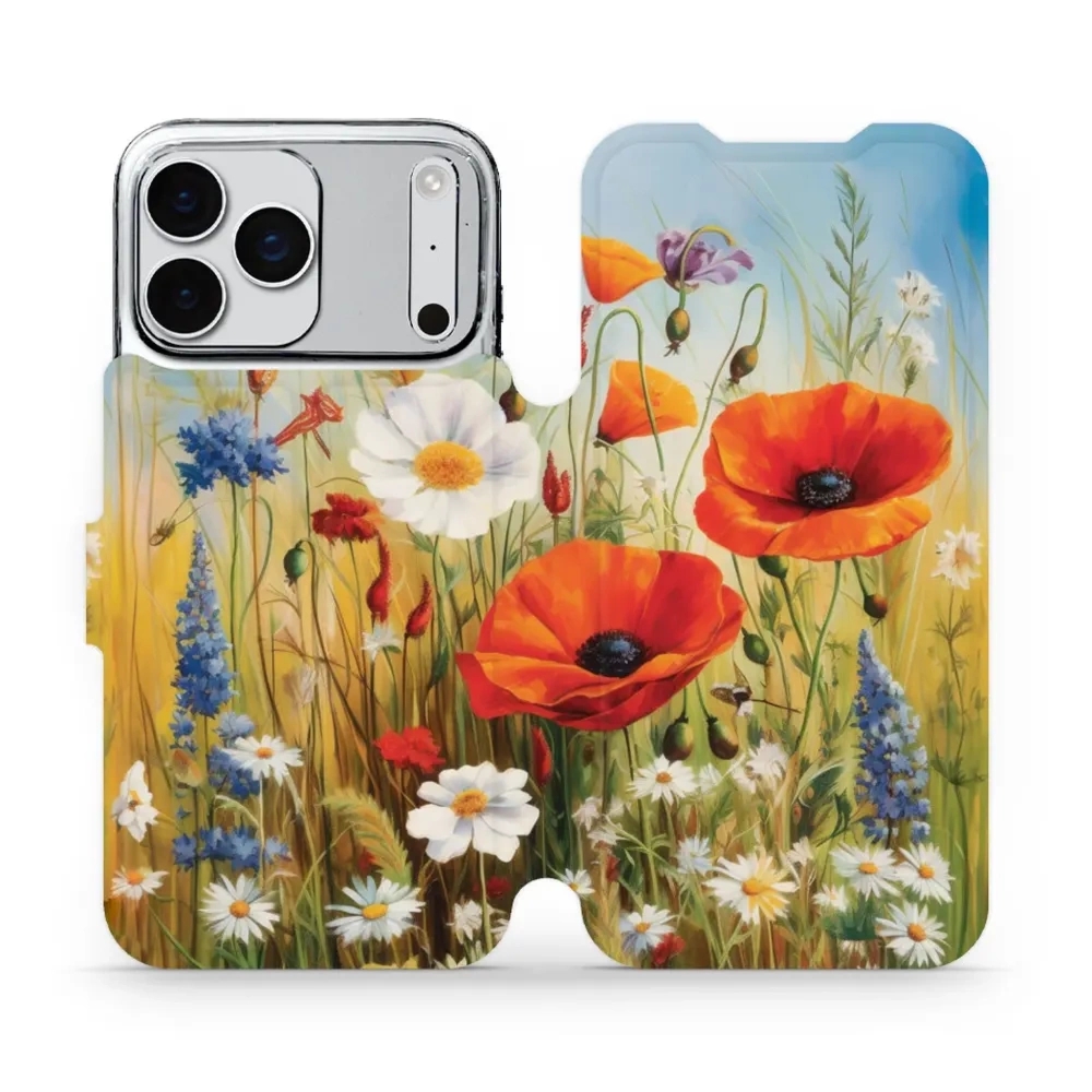 Etui z klapką do iPhone 17 Pro Max, Mobiwear Book, łąkowe kwiaty