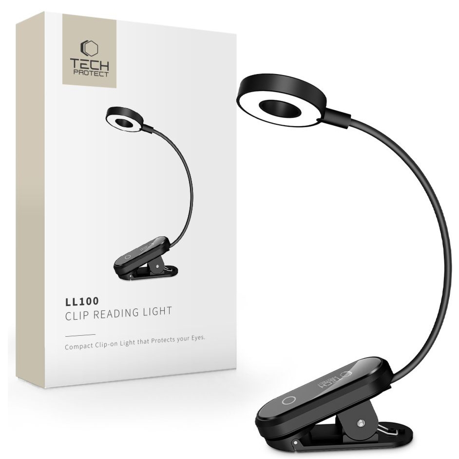 Lampka LED na klips, USB-C, Tech-Protect, 300 mAh, 3000K/ 4500K/ 6000K czarna