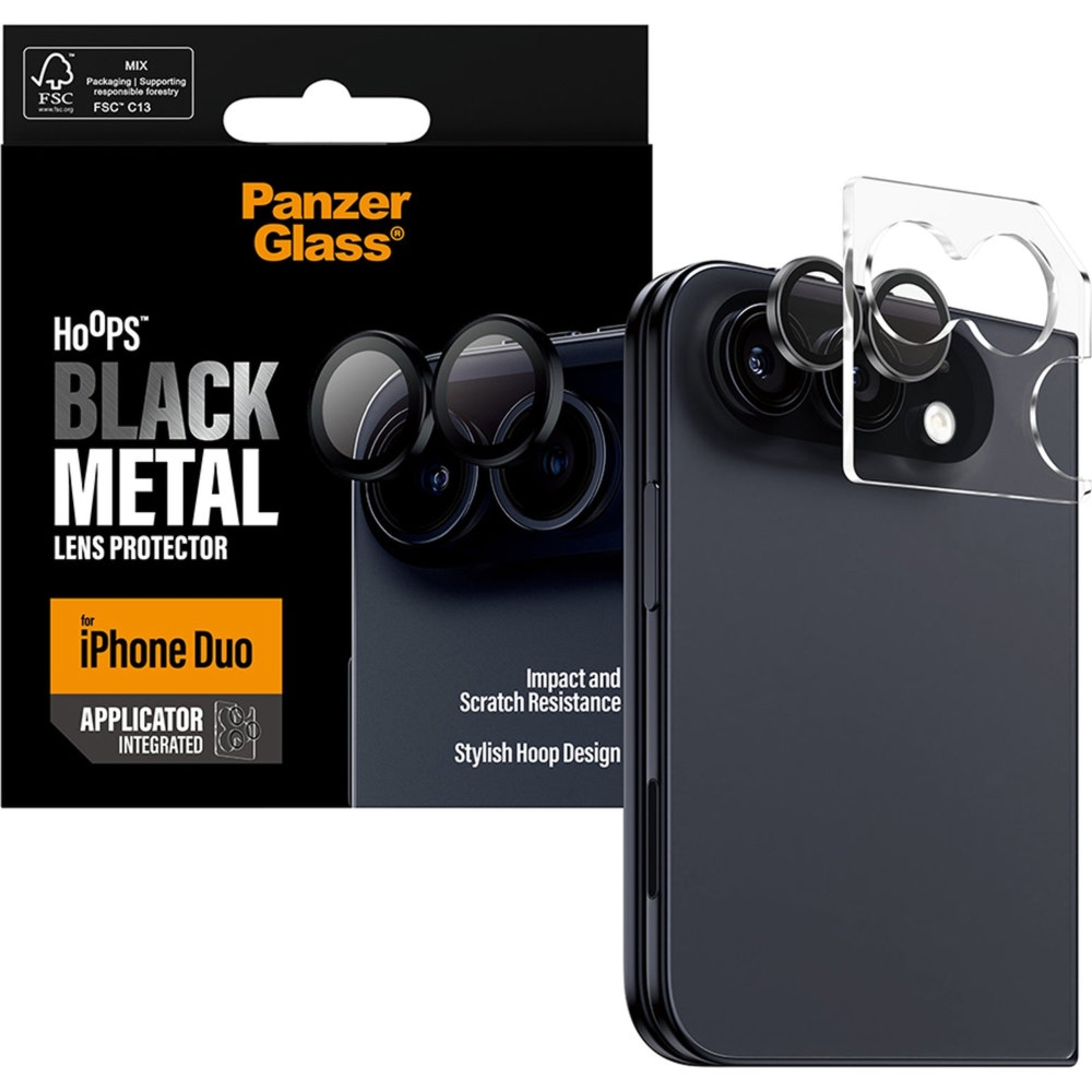 Szkło hartowane na aparat z aplikatorem PanzerGlass Hoops do iPhone Duo, czarne