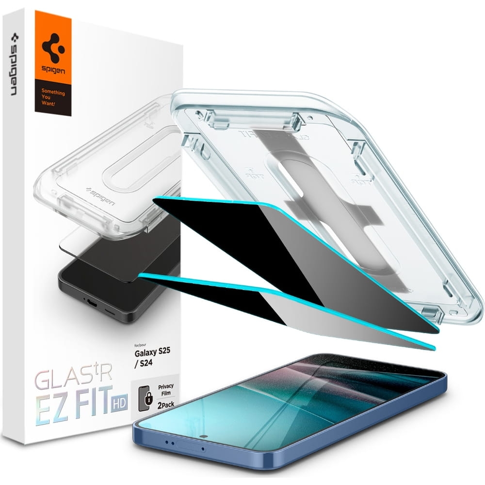 Image of Szkło do etui + Aplikator Spigen Glas.tR Privacy EZ Fit 2-Pack do Galaxy S25 / S24