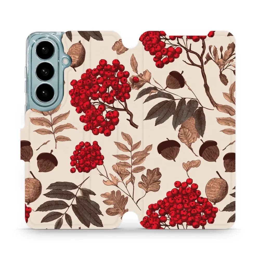 Etui z klapką do Galaxy S26, Mobiwear Book, jarzębina na ecru