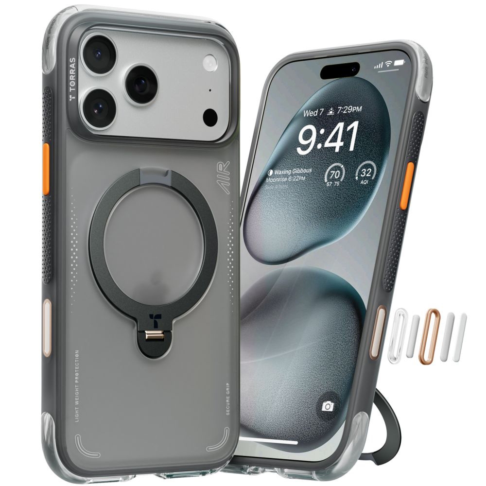 Etui z obrotową podstawką 360° Torras Ostand Q3 Air do MagSafe do iPhone 17 Pro, czarne