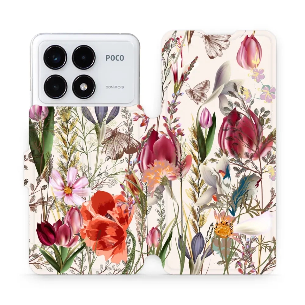 Etui z klapką do Xiaomi Poco F6 Pro, Mobiwear Book, bukiet kwiatów