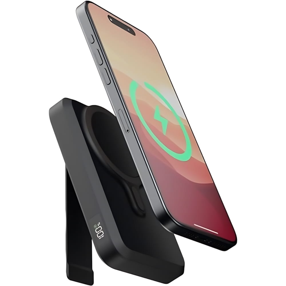 Magnetyczny powerbank indukcyjny podróżny do MagSafe 15W z podstawką, XTORM Fuel 10 000 mAh, 20W PD + kabel USB-C, czarny