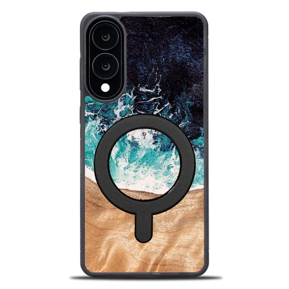 Drewniane etui do Galaxy S25 Edge, Bewood Unique Dream Island do MagSafe, niebiesko-brązowe
