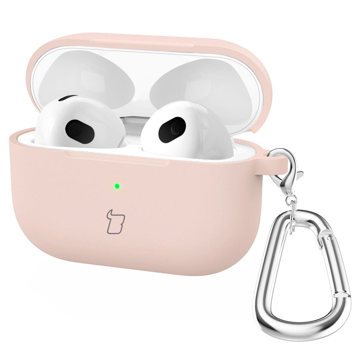 Image of Silikonowe etui z karabińczykiem Bizon Case Headphone Silicone do Airpods 4, jasnoróżowe