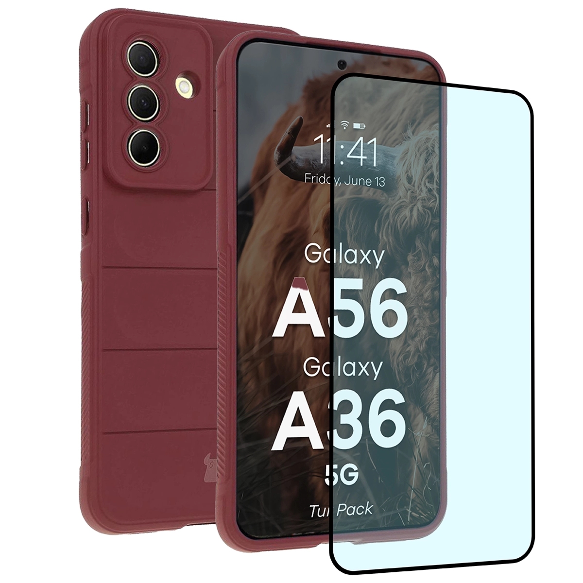 Pancerne etui + szkło hartowane Bizon Tur Pack do Galaxy A36 5G / A56 5G, burgundowe
