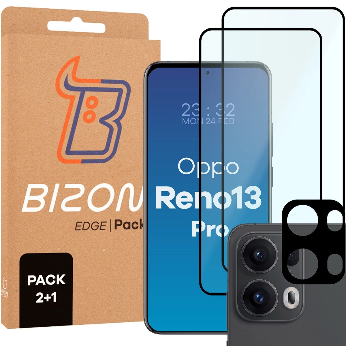 Image of 2x Szkło + szybka na aparat Bizon Edge 3D Pack do Oppo Reno13 Pro