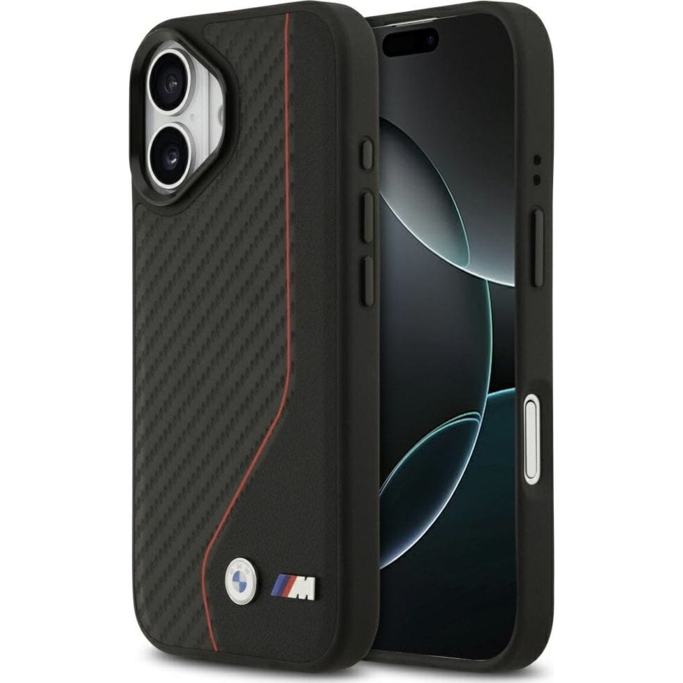 Etui BMW M Carbon Line & Logo do MagSafe do iPhone 17, czarne z czerwoną linią