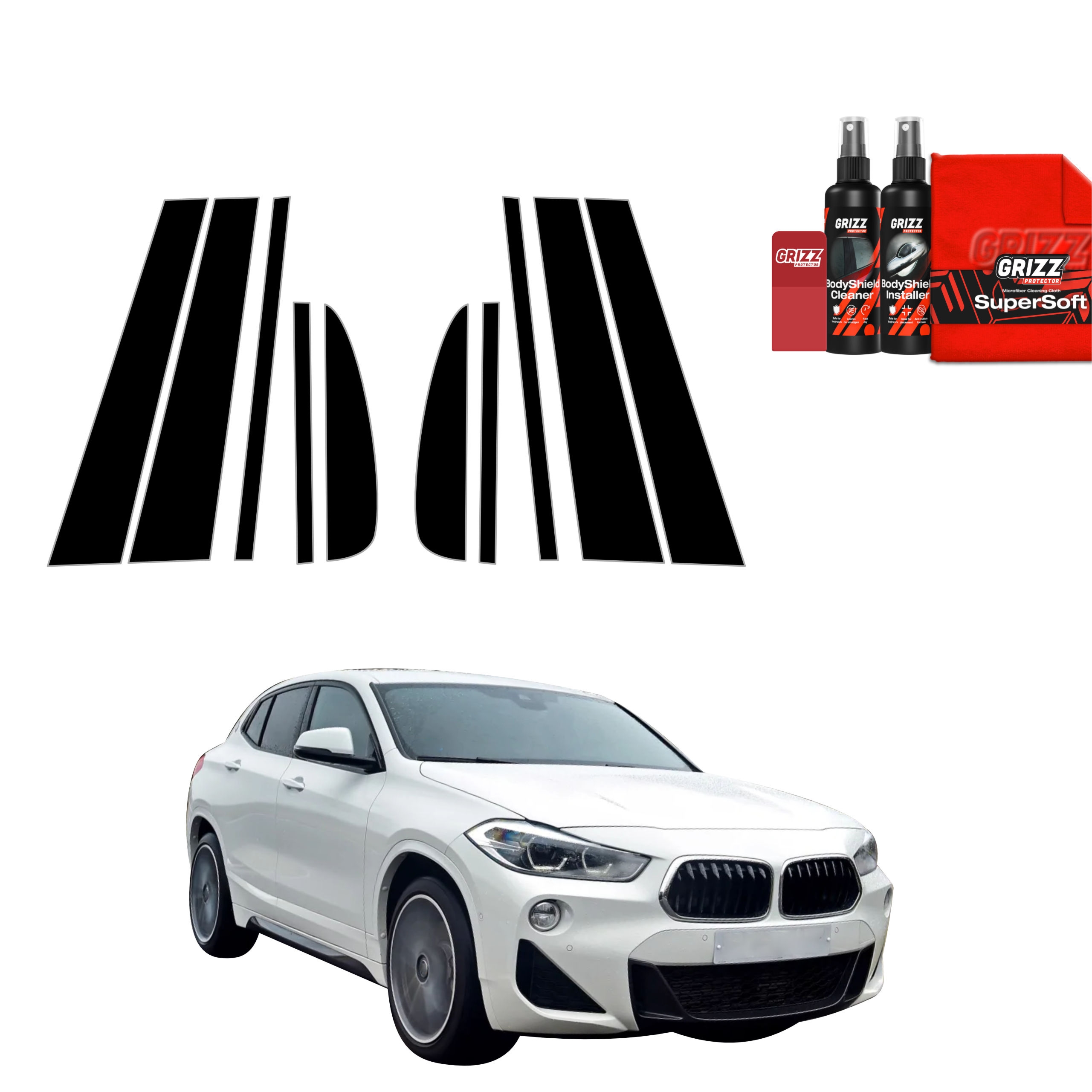 10w1 Czarna folia Grizz Protector na słupki do BMW X2 (2017-2023)