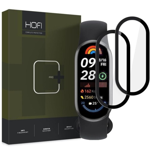 Image of Szkło hybrydowe na ekran Hofi Hybrid Pro+ do Xiaomi Smart Band 9 / 9 NFC, z czarną ramką, 2 sztuki