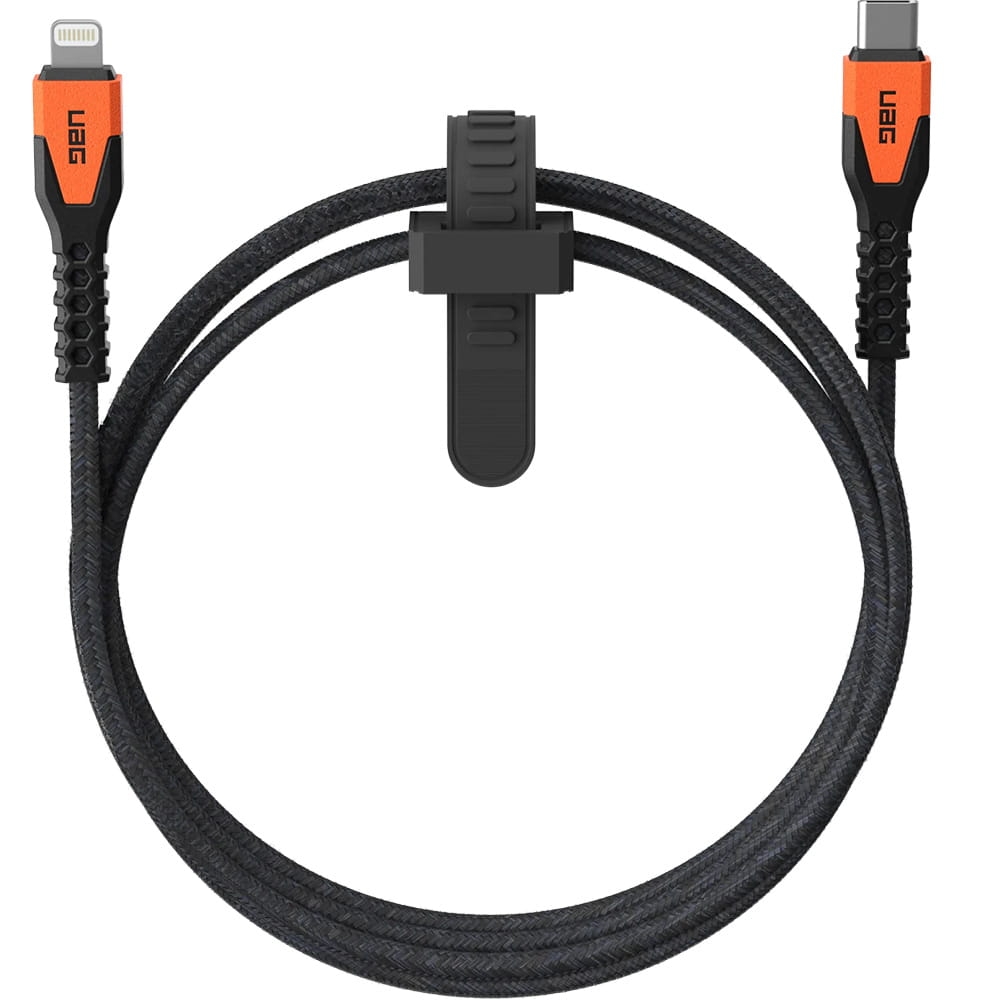Image of Kabel do ładowania / transmisji danych UAG Rugged Cable USB-C do Lightning, 30W, 480Mbps, 1.5m, czarno-pomarańczowy