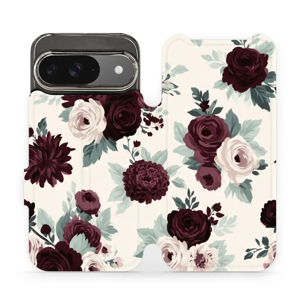 Etui z klapką do Google Pixel 9, Mobiwear Book, róże z szałwią na kremie