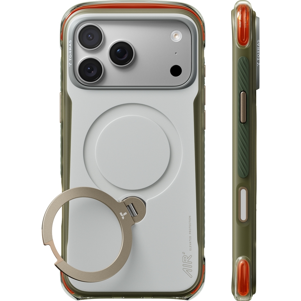 Etui z obrotową podstawką 360° Torras Ostand Q3 Air Pro do MagSafe do iPhone 18 Pro / 17 Pro, szaro-zielone