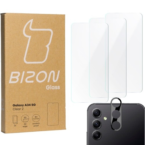 Image of 3x Szkło + szybka na aparat BIZON Clear 2 do Galaxy A34 5G