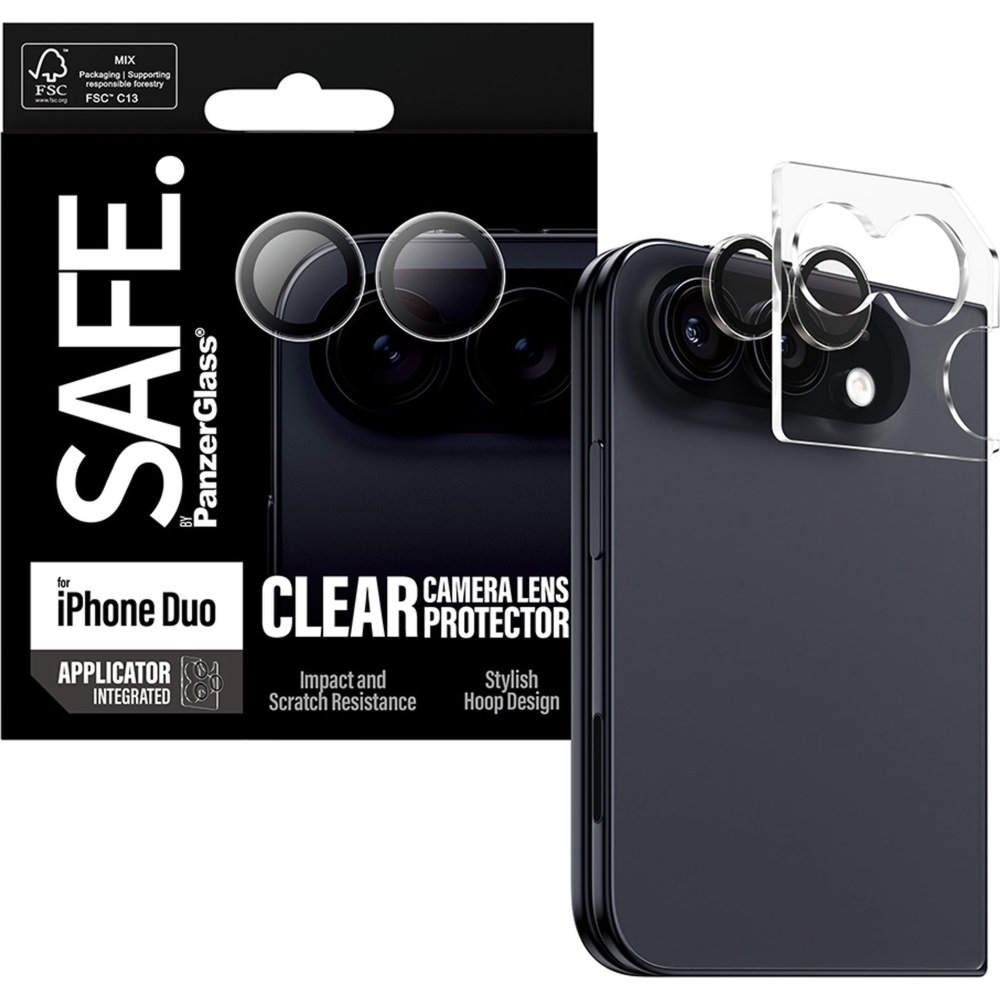 Szkło hartowane na aparat z aplikatorem SAFE by PanzerGlass Camera Lens Protector do iPhone Duo, przezroczyste