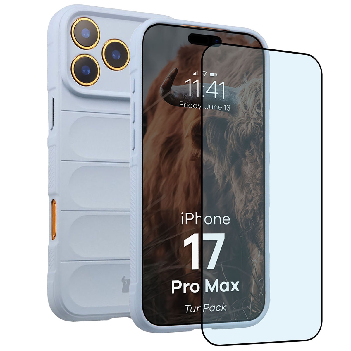 Pancerne etui + szkło hartowane Bizon Tur Pack do iPhone 17 Pro Max, jasnoniebieskie